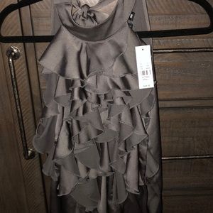 NWT Gorgeous gray silky ruffled top Size S